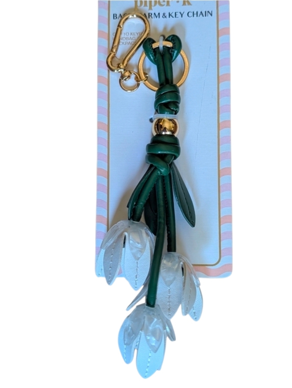 🤍▪️Piper K ▪️Green & White Floral Tassel Keychain with Gold Hardware